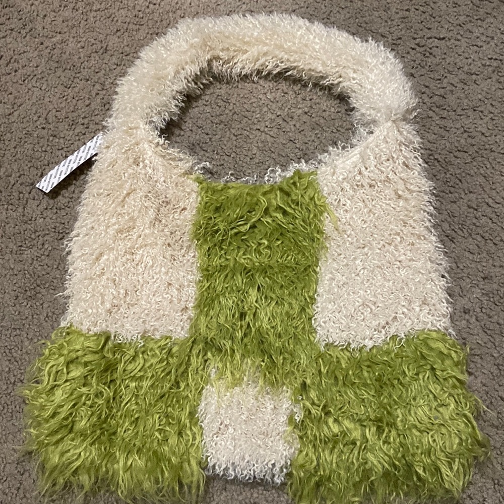 Urban Outfitters Furry Bag Purse Olive cream, oversized w snap inside zip pocket